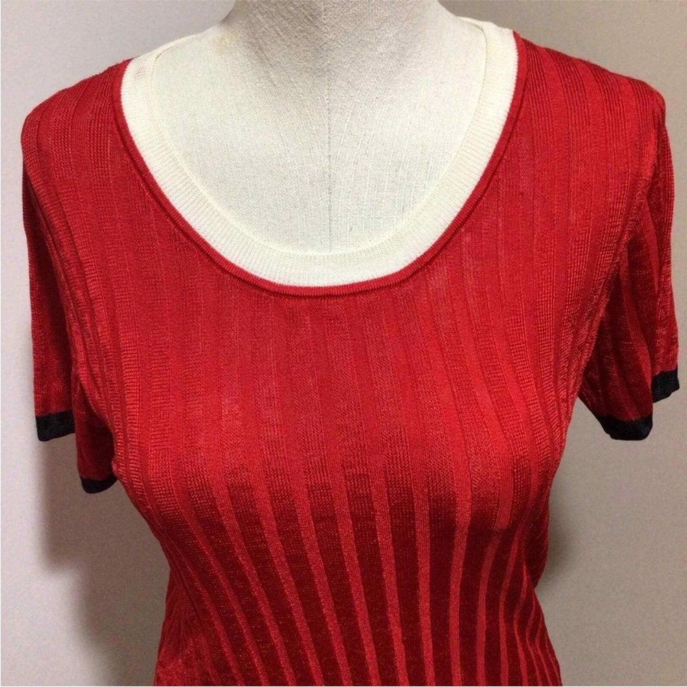 Sandro Red Ribbed Top Tee Short Sleeve Pullover Small - Picture 4 of 16
